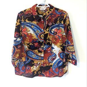 Vintage Alia Petite Womens Paisley Print Shirt Size 12P Multicolor